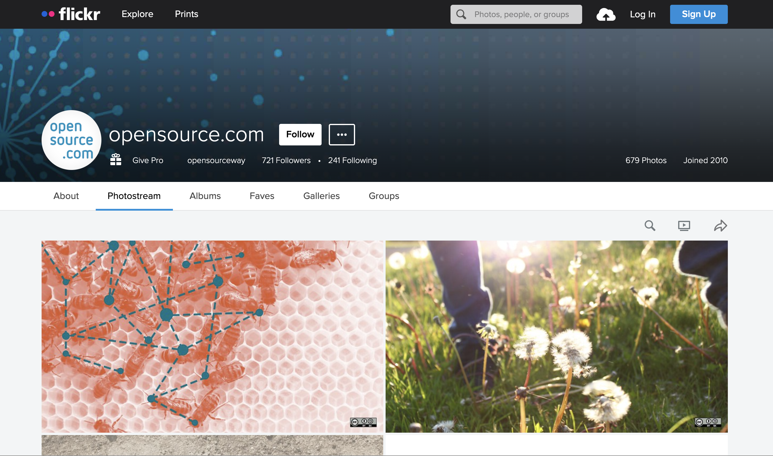 Screenshot of Flickr open source site